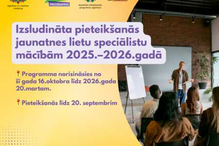 Izsludināta pieteikšanās jaunatnes lietu speciālistu mācībām 2025.–2026.gadā